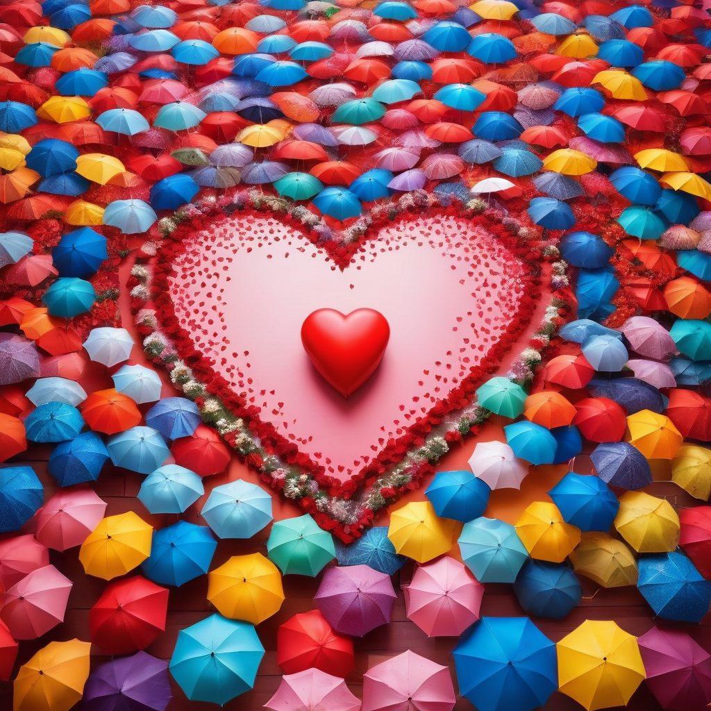 A visually engaging heart-shaped insurance policy surrounded by diverse couples and families of various backgrounds, showcasing love and commitment in different forms. Include symbols of protection such as shields and umbrellas, with a bright and hopeful atmosphere. Use vibrant colors to evoke emotions of security and happiness. soft focus. super-realistic. bright background.